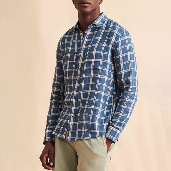 Faherty Other - Faherty Laguna 100% Linen Nightfall Plaid Button Down Blue Shirt XXL
